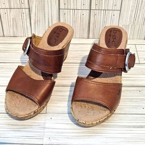 Born BOC Women's Cork Buckle Leather Wedge Sandal Size 7